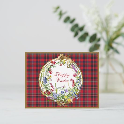 スチュワート王室のスコティモダンッシュタータンチェックイースターフローラ シーズンポストカード (スタンド正面)
