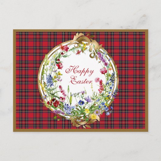 スチュワート王室のスコティモダンッシュタータンチェックイースターフローラ シーズンポストカード (正面)