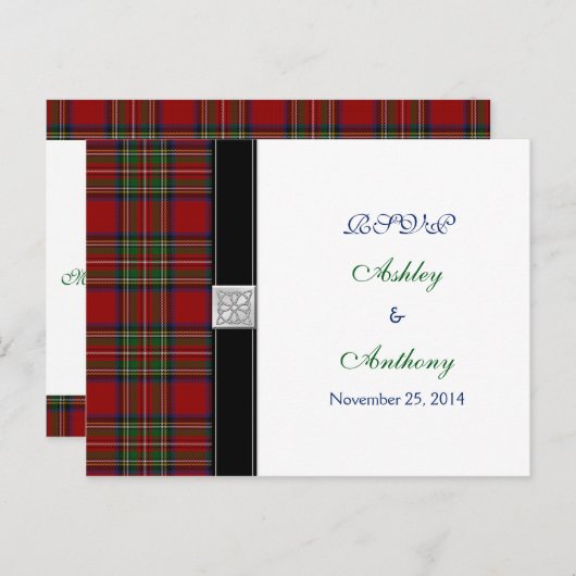 スチュワート王室のタータンチェックウェディングRsvp返信はがき インビテーションポストカード (正面/裏面)