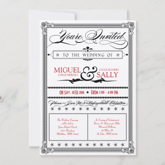 スチリンメタリックレッド&ブラックDIY結婚式招待状 招待状 (正面)