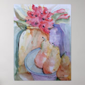 スチルグラスボトルと梨のプレート ポスター (正面)