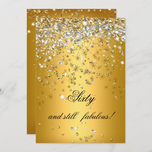 スチルファブラス60金ゴールドシルバーストリーマー誕生日 招待状 (正面/裏面)