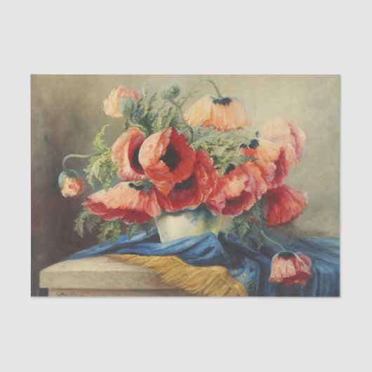 スチルライフフラワーズポピーフローラデコパージュ 薄葉紙 (正面)