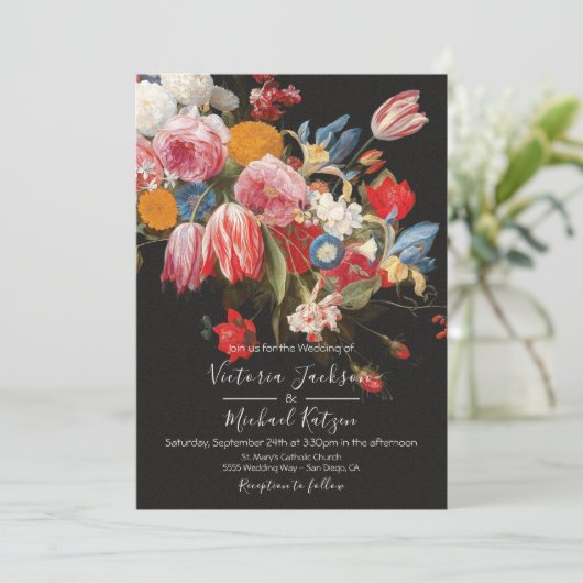 スチルライフフローラダーク&ムーディ結婚式招待状 招待状 (スタンド正面)