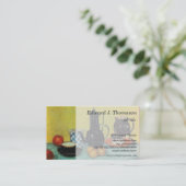 スチルライフブルーエナメルコーヒーポット陶器… 名刺 (スタンド正面)