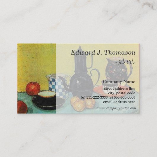 スチルライフブルーエナメルコーヒーポット陶器… 名刺 (正面)