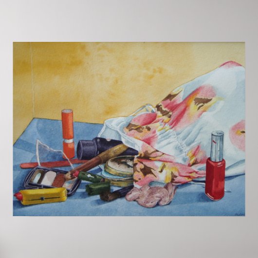 スチルライフメイクアップバッグオリジナル現実主義アート ポスター (正面)