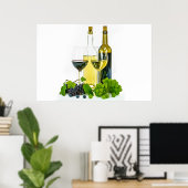 スチルライフワインボトルとグラス ポスター (ホームオフィス)