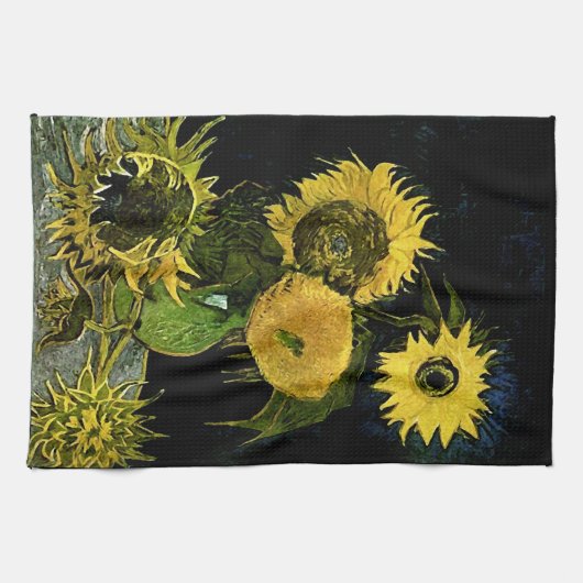 スチルライフ花瓶5ひまわりファンゴッホファインアート キッチンタオル (横)