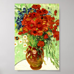スチルライフ、デイジーとケシのある花瓶(1890) ポスター