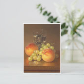 スチルライフ、ワイングラス、2つの桃、フルーツとワイン ポストカード (スタンド正面)