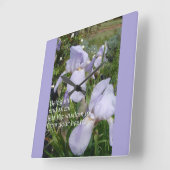 スチル・アンド・静か引用文・パープル・アイリス スクエア壁時計 (傾斜)