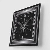 スチースタイリッシュルシルバーとブラックストライプ スクエア壁時計 (傾斜)