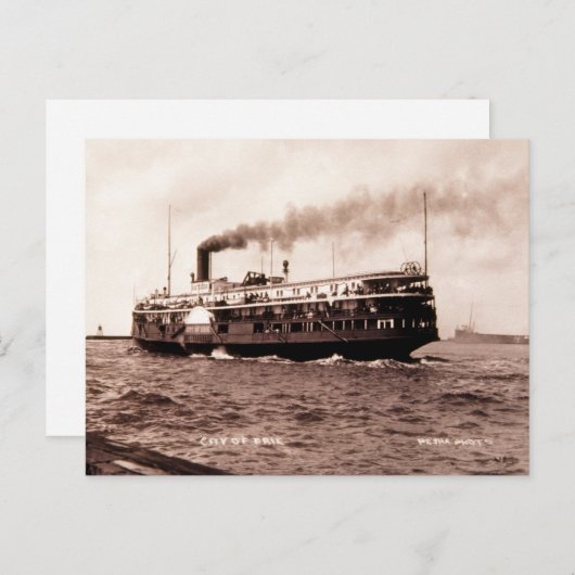 スチーマー「エリーの街」クリーブランドとバッファローライン ポストカード (正面/裏面)