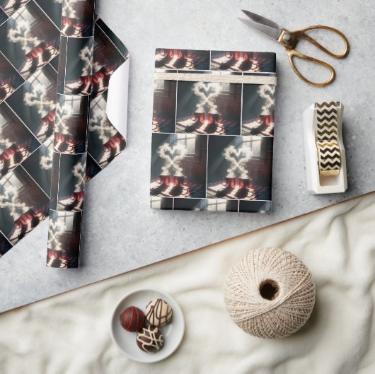 スチームコーヒーハート ラッピングペーパー (クラフト)