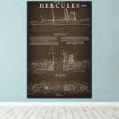 スチームタグボートHERCULES青写真1907 キャンバスプリント (インサイチュ (ウッドフロア))