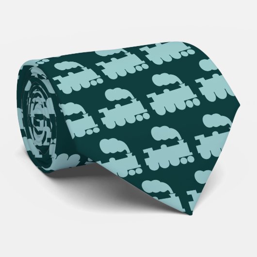 スチームトレインパターン – Lt Blue Green on Dk Moss Grn ネクタイ (ロール)
