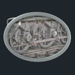 スチームトレインホイール 卵形バックル<br><div class="desc">蒸気機関車の車輪のアートデザイン。</div>