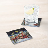 スチームトレインマンズクリスマスパーティー スクエアペーパーコースター (インサイチュ)