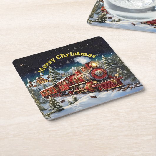 スチームトレインマンズクリスマスパーティー スクエアペーパーコースター (アングル)