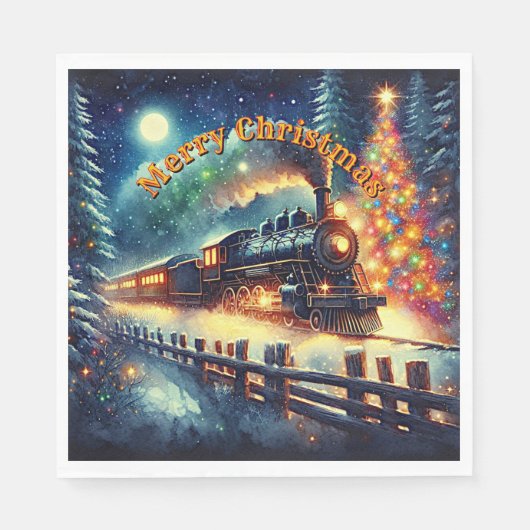 スチームトレインマンズクリスマスパーティー スタンダードランチョンナプキン (正面)