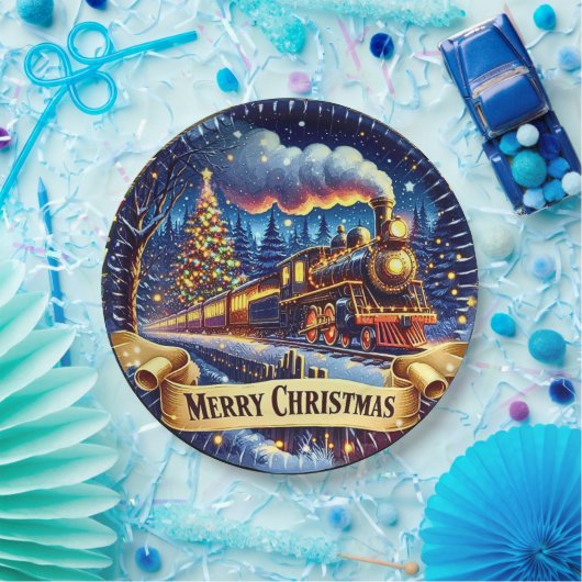 スチームトレインマンズクリスマスパーティー ペーパープレート (パーティー)