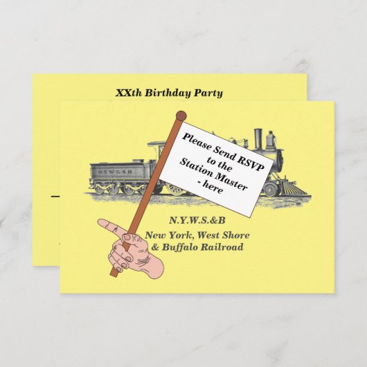 スチームトレインマンズバースデーパーティーRSVPカード 出欠カード (正面/裏面)