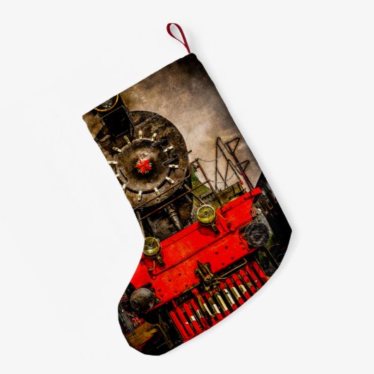 スチームトレイン – 鉄スチームパンクの車輪 スモールクリスマスストッキング (裏面 (吊り時))