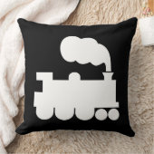 スチームトレイン – 黒の上に白 クッション (ブランケット)