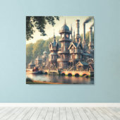 スチームパビクトリアンンク工業工場 キャンバスプリント (インサイチュ (ウッドフロア))