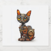 スチームパワーパー – Steampunk Robot Cat スパークリングワインラベル (シングルラベル)