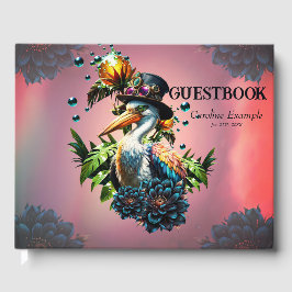 スチームパンクおもしろいハットと熱帯ファントを持つペリカン ゲストブック