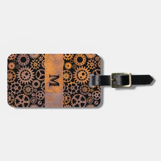 スチームパンクさびたスチールギアカスタムズモノグラム ラゲッジタグ (正面横)