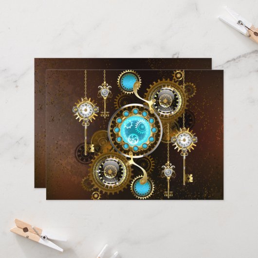 スチームパンクさびた背景(ターコイズレンズ付) カード (正面/裏面インサイチュ)