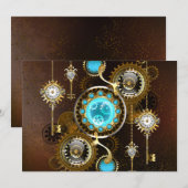 スチームパンクさびた背景(ターコイズレンズ付) サンキューカード (正面/裏面)