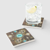 スチームパンクさびた背景(ターコイズレンズ付) ストーンコースター (横)