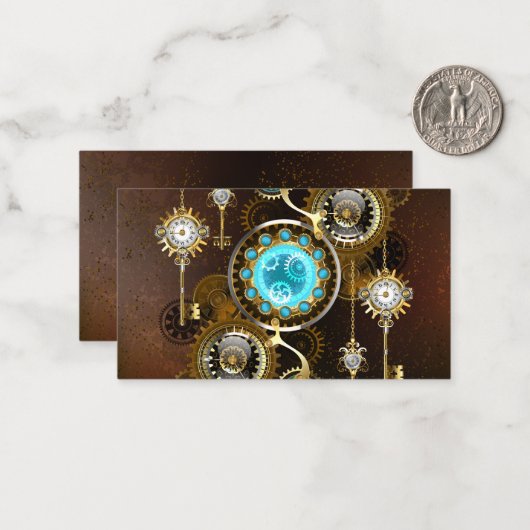 スチームパンクさびた背景(ターコイズレンズ付) ノートカード (正面/裏面インサイチュ)