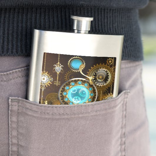 スチームパンクさびた背景(ターコイズレンズ付) フラスク (インサイチュ)