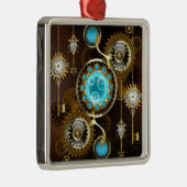 スチームパンクさびた背景(ターコイズレンズ付) メタルオーナメント (右)