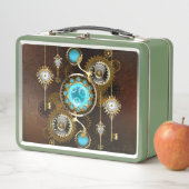 スチームパンクさびた背景(ターコイズレンズ付) メタルランチボックス (インサイチュ)