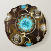 スチームパンクさびた背景(ターコイズレンズ付) ラウンドクッション (裏面)