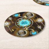 スチームパンクさびた背景(ターコイズレンズ付) ラウンドペーパーコースター (アングル)