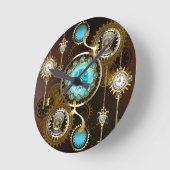 スチームパンクさびた背景(ターコイズレンズ付) ラウンド壁時計 (傾斜)