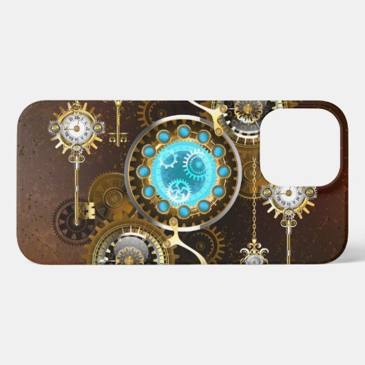 スチームパンクさびた背景(ターコイズレンズ付) iPhoneケース (裏面横)