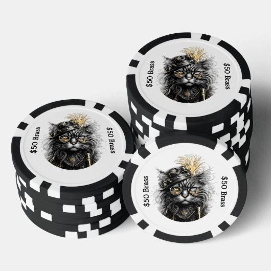  スチームパンクなネコが真鍮のFUNと博打をする  ポーカーチップ (積み重ね)