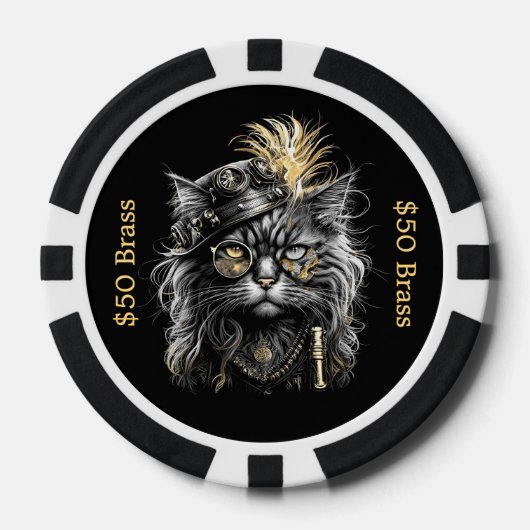 スチームパンクなネコが真鍮のFUNと博打をする ポーカーチップ (正面)