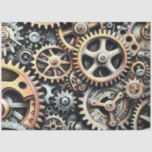 スチームパンクな歯車の淡彩画 薄葉紙 (正面)