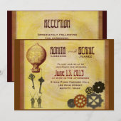 スチームパンクな気球のウェディングテンプレート 招待状 (正面/裏面)