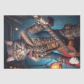 スチームパンクな猫とギターのデコパージュ 薄葉紙 (正面)