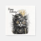 スチームパンクな猫 誕生日 スタンダードカクテルナプキン (正面)
